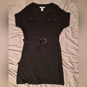 WHBM Black V Neck Belted Dress